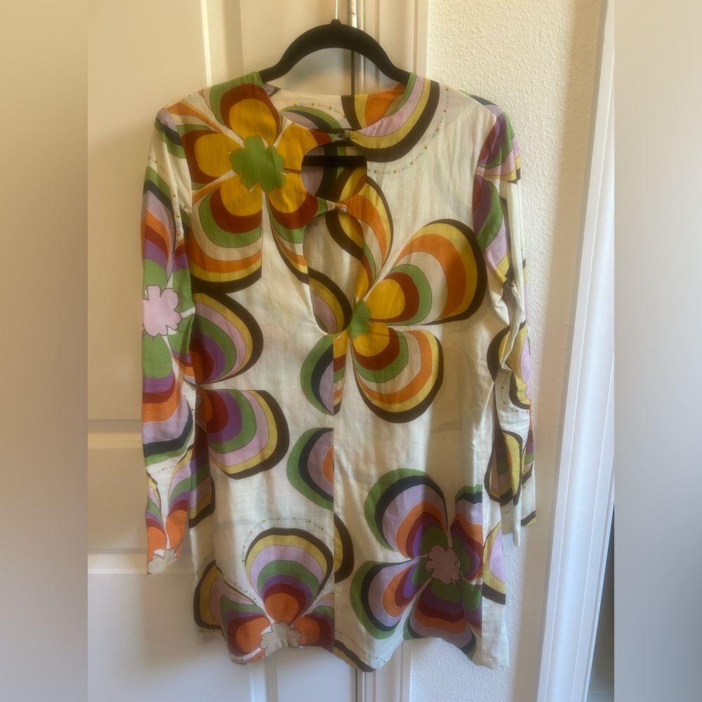 Retro Floral Long Sleeve Tunic - Multi Color